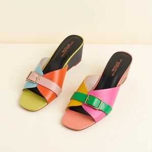 Charlotte Stone Multicolor Leather Wedge Sandals